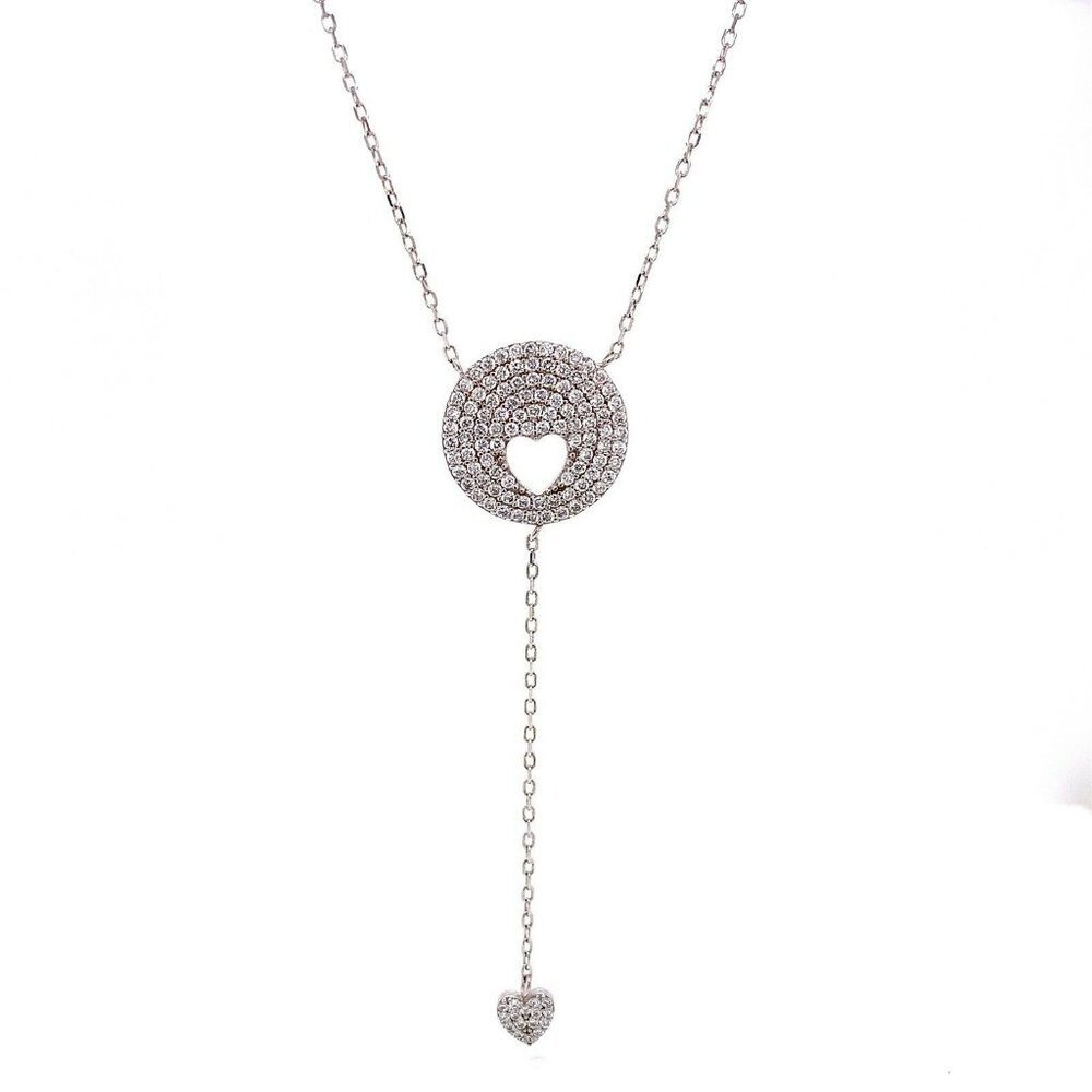 Estate‎ Sterling Silver & Cubic Zirconia 17” Circle Heart Necklace! 110